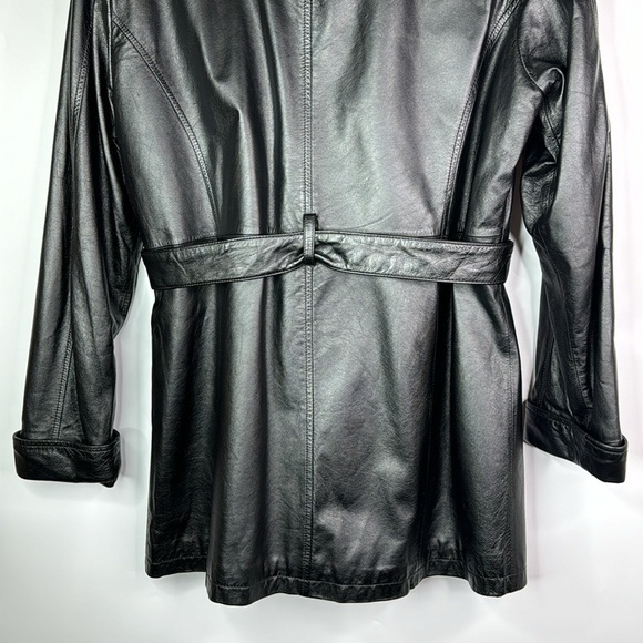 Wilson's Leather Thinsulate Black Leather Lined Belted Button Up Coat Medium - Picture 6 of 9